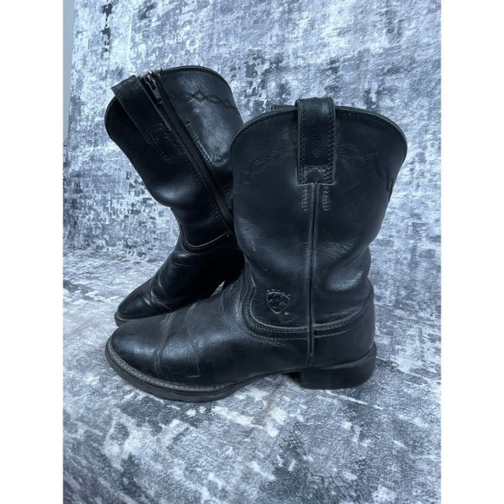 Ariat 9.5 D Black Heritage Roper Boots Mens Leather Western Cowboy Side Zip